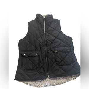 Sherpa black zip-up puffer vest women’s